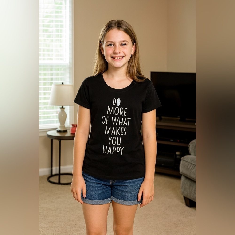 Cat & Jack Black Graphic T-Shirt Girls Size Extra Large